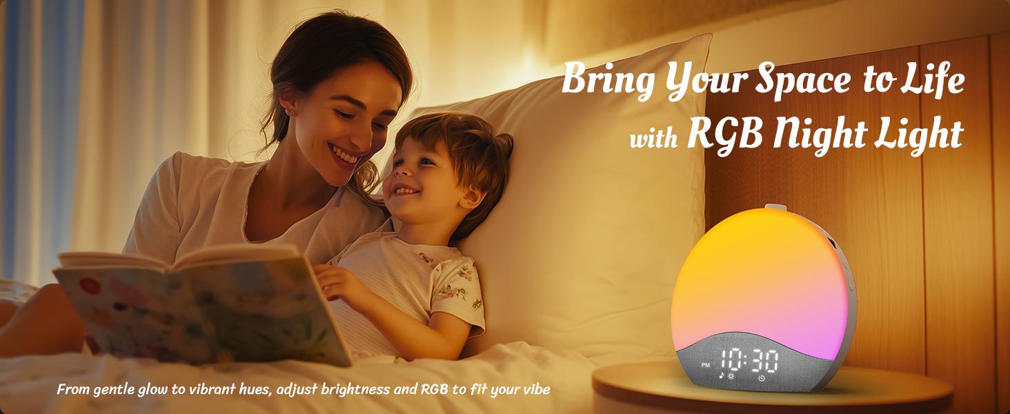 ecozy Sunrise Alarm Clock, White Noise Machine, Sound Machine for Bedroom, Wake Up Light with BT Speaker, 26 Sleep Sounds, 17 Night Lights, Dimmable Digital Clock for Adults, Kids