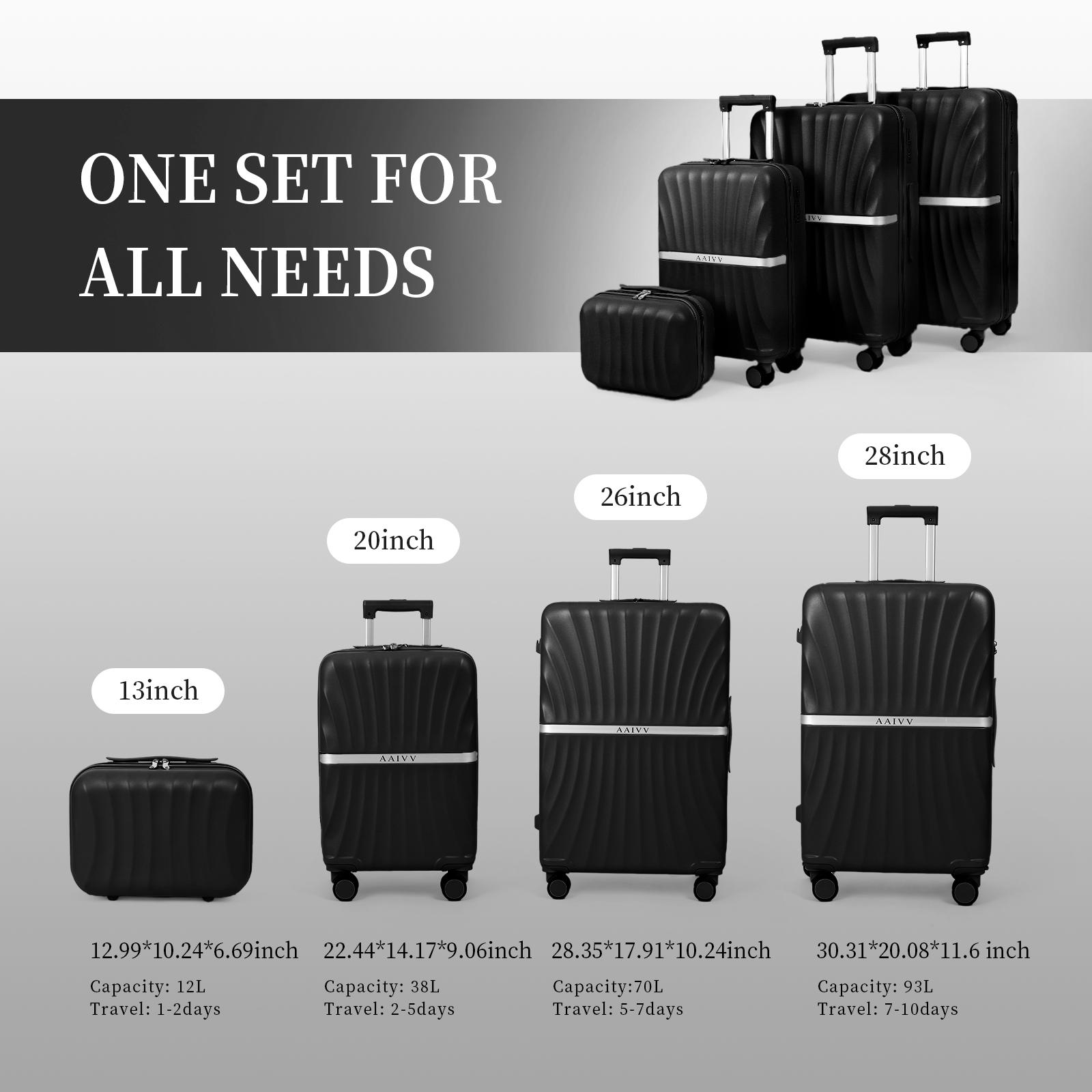 AAIVV 4 Piece Expandable Luggage Sets, ABS Travel Suitcase Set with Double Spinner Wheels, TSA Lock Hardshell Durable Traveling Bag Luggage Sets (13/20/26/28in) Gift for Back to School fathersdaygift