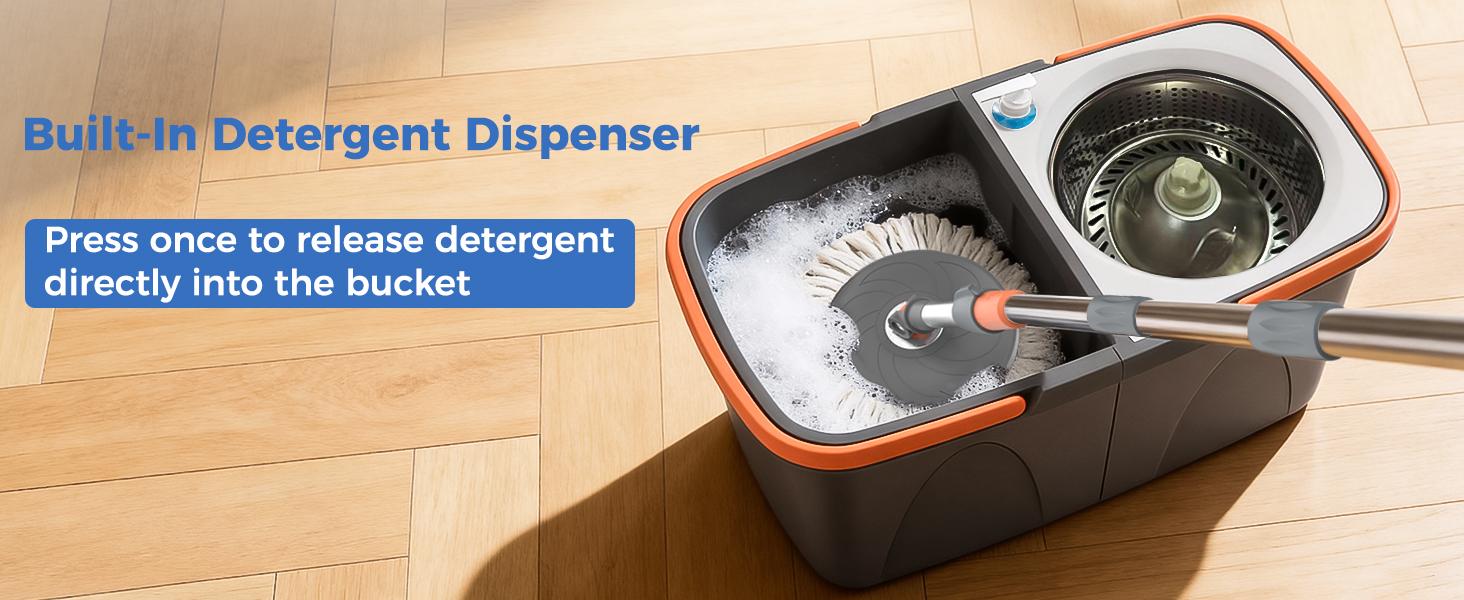 YASHE Spin Mop and Bucket with Wringing System - Foldable & Space-Saving Design, Durable Stainless Steel Wringing Basket, Built-in Detergent Bottle, 2 Reusable Microfiber Mop Heads