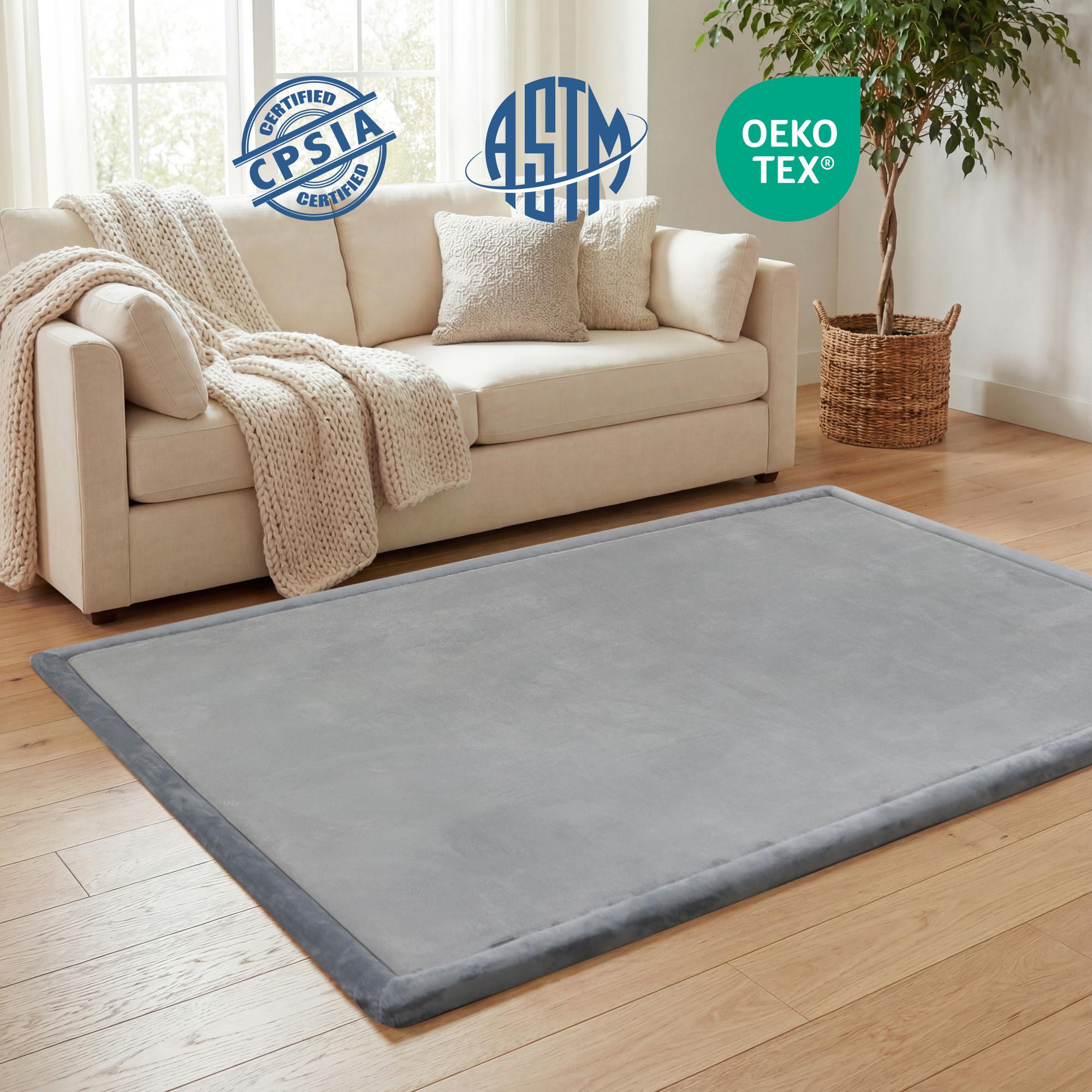 PaPaMat Baby Play Mat for Floor, 1.5" Thick Upgrade Flannel/Coral Fleece Memory Foam Nursery Rug, 79''&times;59''Extra Soft Non-Slip Crawling Mat for Infants & Toddlers