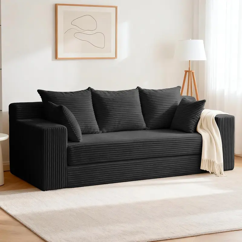Sofá cama convertible 3 en 1, sofá individual extragrande/sofá de dos plazas, chaise longue plegable, futón cama con 4 almohadas para sala de estar.