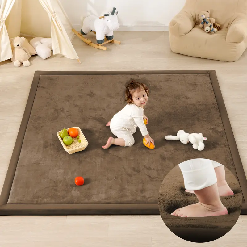 Alfombra de juegos para bebés (1,5 pulgadas de grosor): alfombra de espuma viscoelástica con superficie de franela/forro polar coral mejorada, extra suave y antideslizante, de 79 x 59 pulgadas, ideal para el gateo de bebés y niños pequeños.