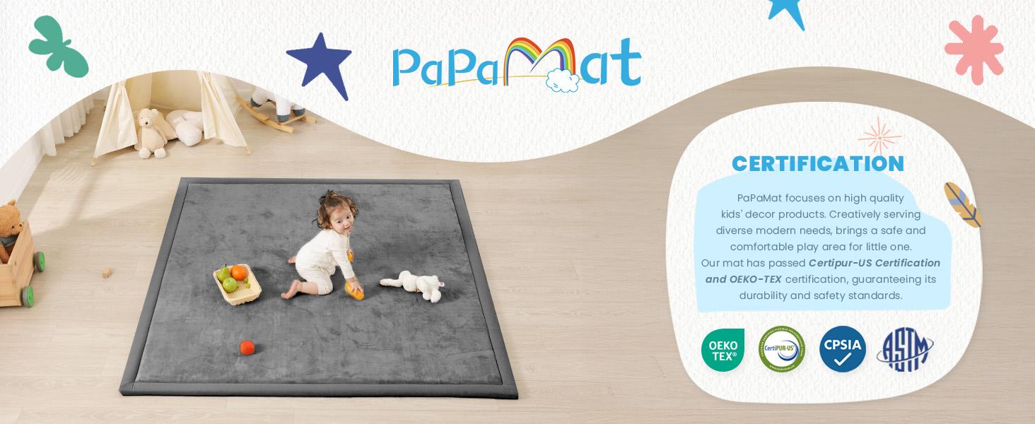 PaPaMat Baby Play Mat for Floor, 1.5" Thick Upgrade Flannel/Coral Fleece Memory Foam Nursery Rug, 79''&times;59''Extra Soft Non-Slip Crawling Mat for Infants & Toddlers