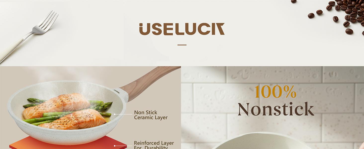 【Limited-Time Sale】USELUCK Pots and Pans Set Non Stick Non-Toxic 22 Pcs Ceramic Cookware Sets Nonstick Kitchen Pot&Pan With Lid Cream White Granite Induction Compatible with Glass Lids Crepe Frying Pan PFOA/PFOS-Free, Cooking Pan Set 【Limited-Time Sale】USELUCK Pots and Pans Set Non Stick Non-Toxic 22 Pcs Ceramic Cookware Sets Nonstick Kitchen Pot&Pan With Lid Cream White Granite Induction Compatible with Glass Lids Crepe Frying Pan PFOA/PFOS-Free, Cooking Pan Set