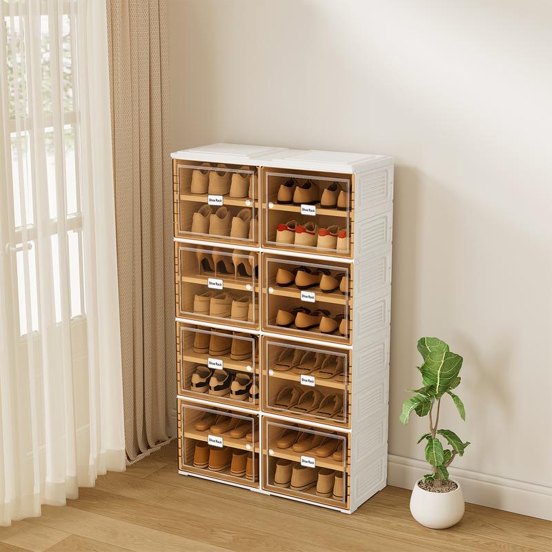 Zapatero plegable UFORU: mueble zapatero con puertas transparentes magnéticas, de 9 niveles y con capacidad para 18 pares de zapatos. De diseño sencillo y gran capacidad, es un zapatero de plástico robusto y apilable que ahorra espacio; no requiere instal