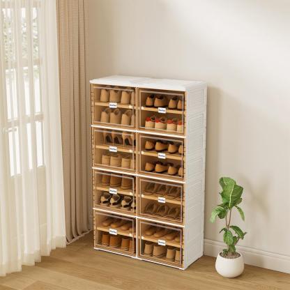 Zapatero plegable UFORU: mueble zapatero con puertas transparentes magnéticas, de 9 niveles y con capacidad para 18 pares de zapatos. De diseño sencillo y gran capacidad, es un zapatero de plástico robusto y apilable que ahorra espacio; no requiere instal