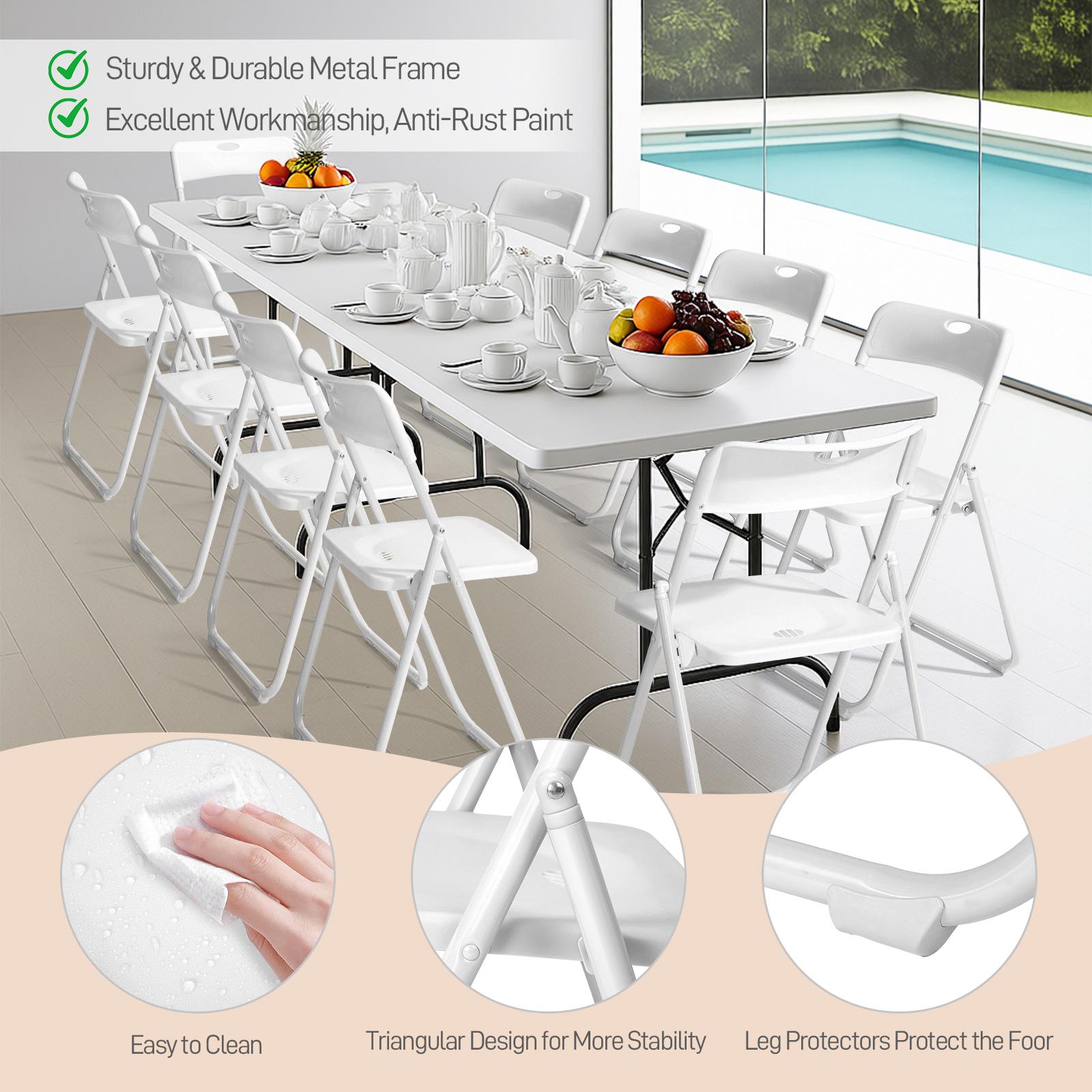 【Mother'sDaygift】Karlhome 4/6/10 Pcs Folding Chair, 300LBS Lightweight Foldable Plastic Chair, Reinforced Metal Frame Easy to Fold & Store for Indoor Six colors & Outdoor, Wedding, Party, Meeting Room, Patio and Garden, White