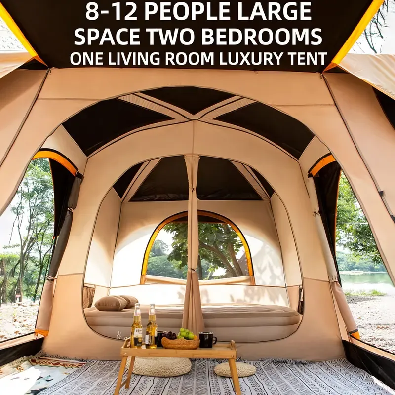 【Artículos esenciales para acampar】Tienda de campaña familiar extragrande 2026 para 10-12 personas, impermeable, de montaje instantáneo, de poliéster Oxford, ligera, con ventanas de malla y doble puerta. Accesorios para acampar al aire libre, senderismo, 