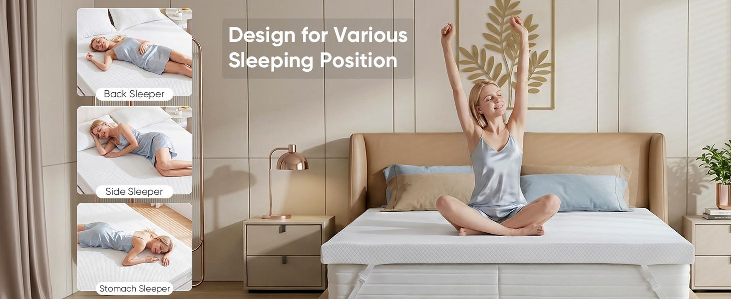 Cooling Gel Memory Foam Mattress Topper, Breathable Ventilated Pad with Detachable Soft Cover, Universal Fit for Sleeper Sofa RV Camper