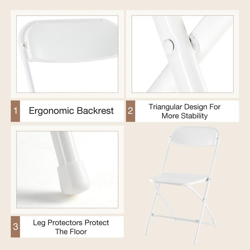 Silla plegable portátil de plástico — Asiento plegable portátil de metal resistente con capacidad de 330 lb; fácil de usar y almacenar; ideal para el hogar y para necesidades de mobiliario tanto en interiores como en exteriores.