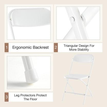 Silla plegable portátil de plástico — Asiento plegable portátil de metal resistente con capacidad de 330 lb; fácil de usar y almacenar; ideal para el hogar y para necesidades de mobiliario tanto en interiores como en exteriores.