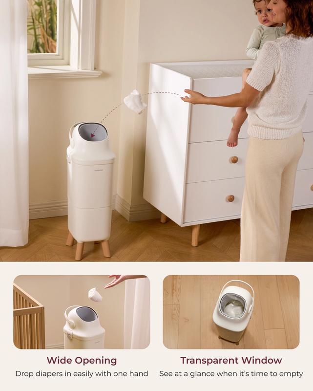 Cubo para pañales – Eliminación de residuos con control de olores para el dormitorio infantil. Diseñado para facilitar los cambios de pañales diarios y mantener el espacio limpio y sin malos olores.