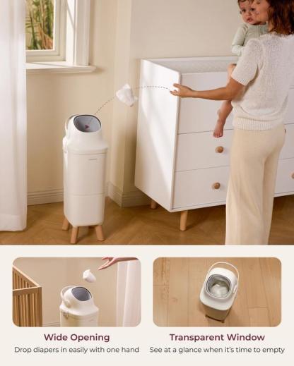 Cubo para pañales – Eliminación de residuos con control de olores para el dormitorio infantil. Diseñado para facilitar los cambios de pañales diarios y mantener el espacio limpio y sin malos olores.