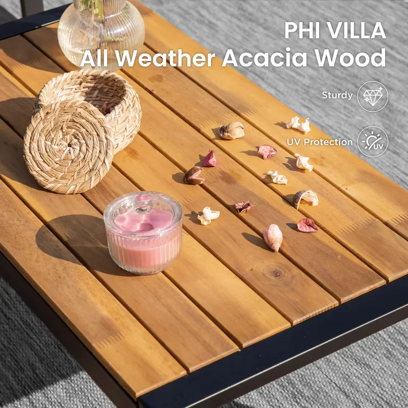 Juego de muebles de mimbre para patio y exteriores, con sofá de dos plazas y sillas de ratán acolchados, y mesa de centro de madera de acacia. Asientos elegantes y resistentes a la intemperie, ideales para jardín, patio trasero y zona de piscina — SpringG