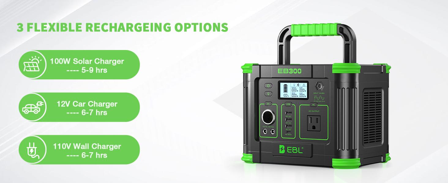 Outdoor Power Station: EBL 300W Solar Generator w/ 231Wh Battery – Single Unit or Combo (Combo Items Shipped Separately) | Your Blackout & Camping Power Backup