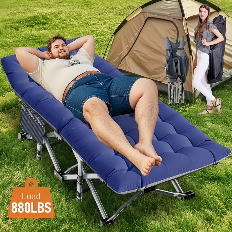 Cama plegable para camping con colchón de doble cara – Cama portátil resistente para invitados, ideal para camping, viajes, uso en exteriores e interiores, soporta hasta 400 kg (880 lbs), color azul.