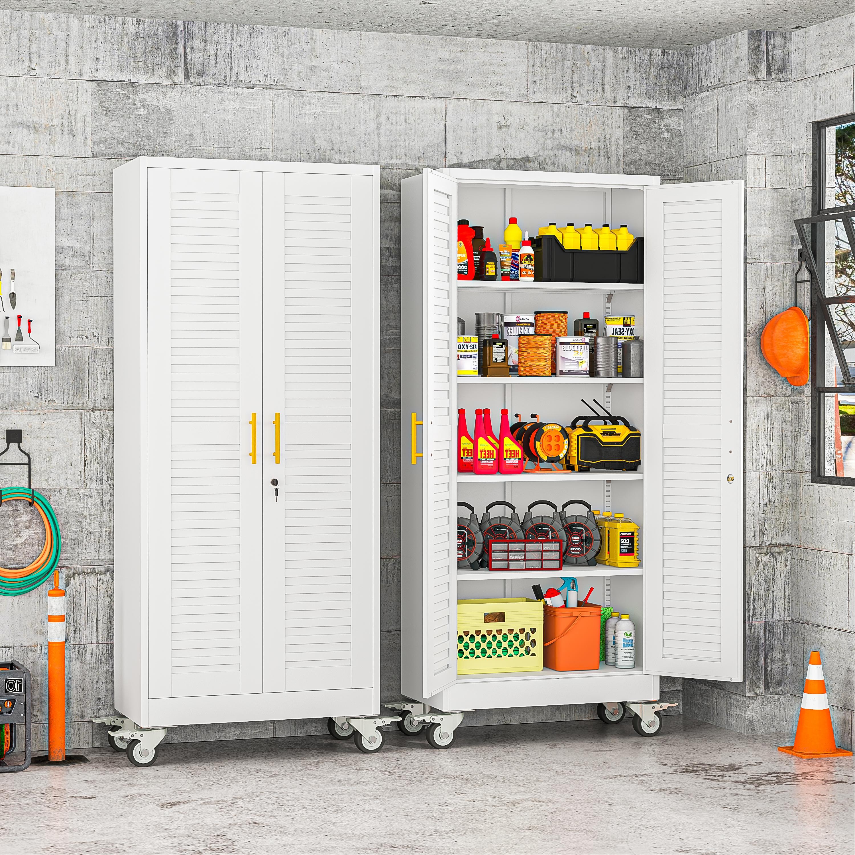 Rolling Metal Storage Cabinet with Wheels, 71.2" Tall Steel Locking Tool Cabinet with 4 Adjustable Shelves for Garage, Home & Office