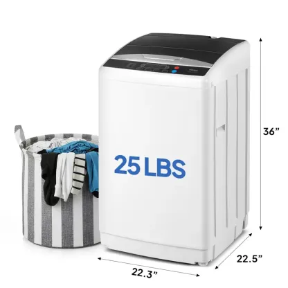 Lavadora de 17,8/25/30 libras, lavadora portátil totalmente automática con tambor de acero inoxidable, lavadora eléctrica y centrifugadora combinada con bomba de drenaje para el hogar o apartamento.