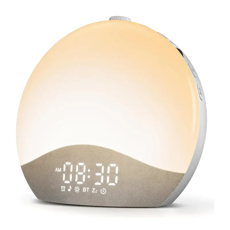 Reloj despertador con simulación de amanecer, máquina de ruido blanco y sonidos para el dormitorio, luz de despertar con altavoz Bluetooth, 26 sonidos para dormir, 17 luces nocturnas, reloj digital con intensidad regulable para adultos y niños.