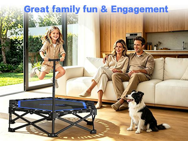 HXD-ERGO Mini&nbsp;Trampoline for Adults with Bar workout equipment Max Load 460lbs Easy to assemble home gym equipment with Adjustable Foam Handle&nbsp;  Foldable Trampoline. back to school