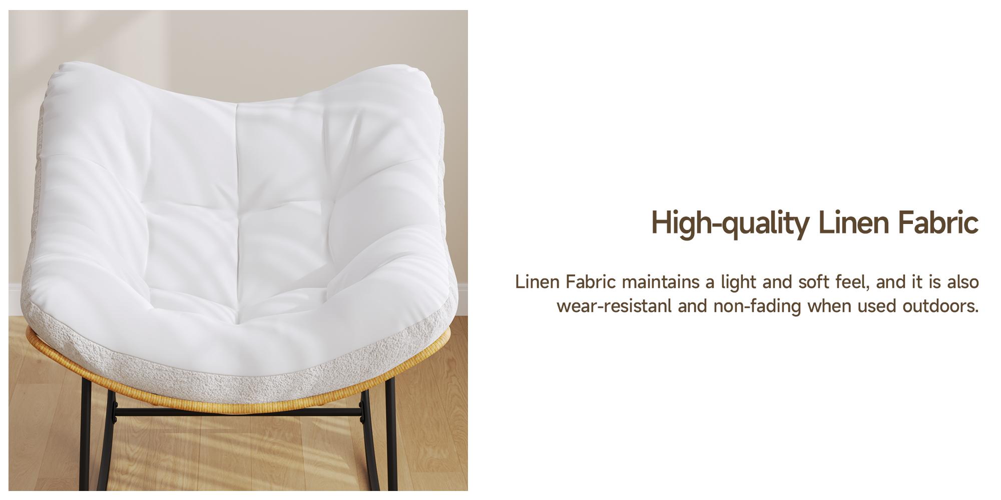 【Double-Side Fabric】ONBRILL Oversized Indoor Outdoor Rocking Chairs, Comfy Papasan Rocking Chair with Padded Cushion, Rattan Wicker Lounge Chair, Modern Reading Accent Chair for Balcony Garden, LivingRoom Furniture,Christmas Gift【DealsforYou】