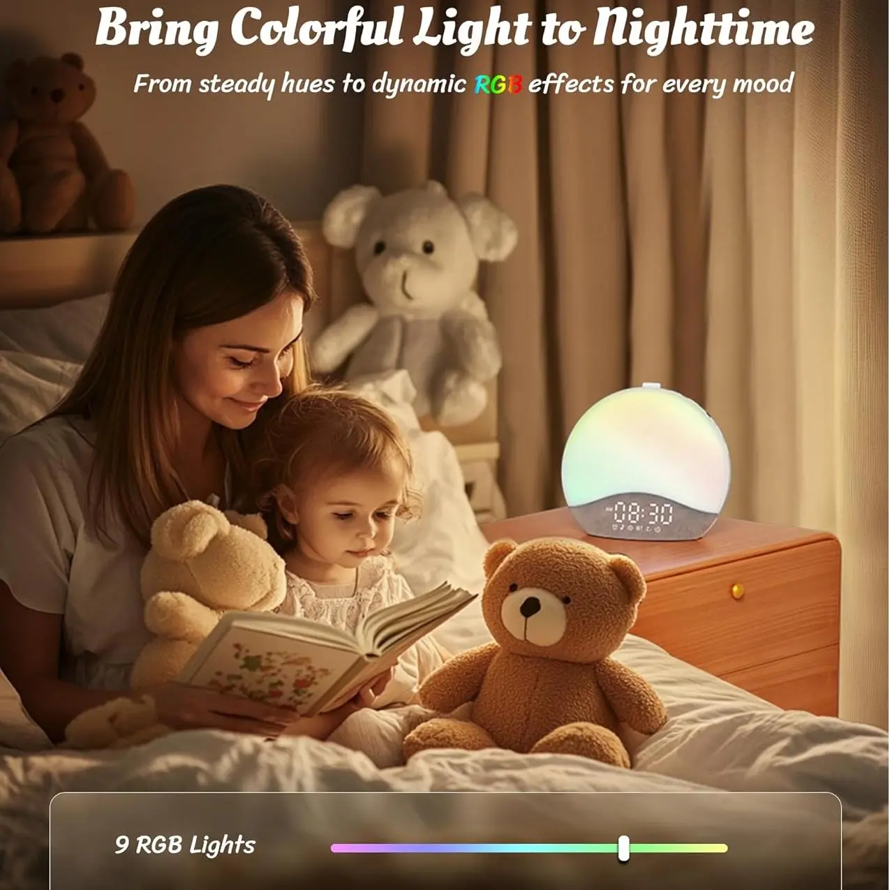 Reloj despertador con simulación de amanecer, máquina de ruido blanco y sonidos para el dormitorio, luz de despertar con altavoz Bluetooth, 26 sonidos para dormir, 17 luces nocturnas, reloj digital con intensidad regulable para adultos y niños.
