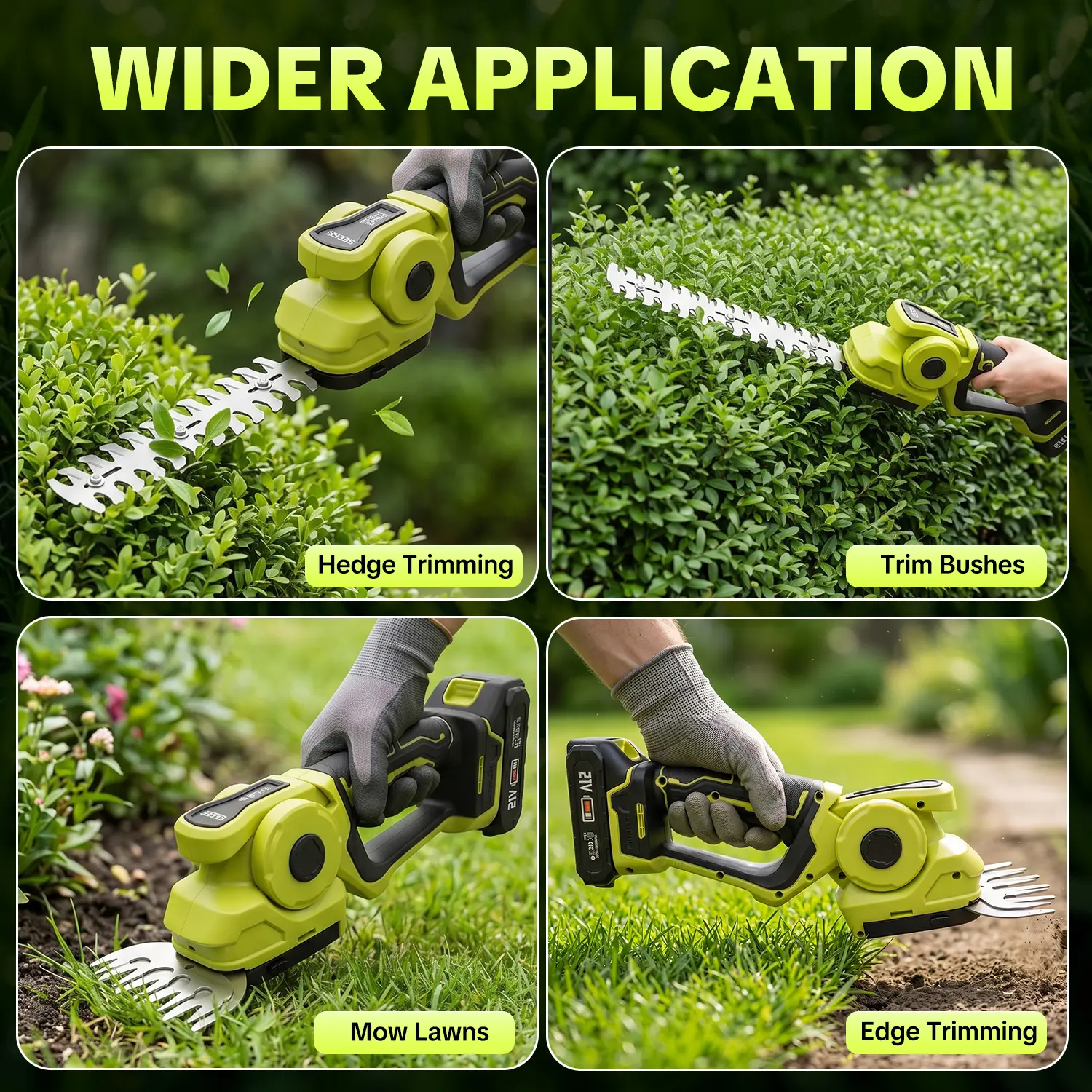 Tijeras cortacésped y cortasetos inalámbricos 2 en 1, cortasetos eléctrico portátil, 2 baterías de 21 V, ligero, ideal para el mantenimiento de césped, setos y jardines.