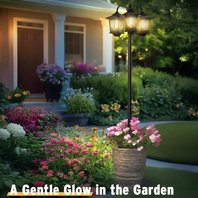 Farola solar de 3 cabezales — Iluminación exterior impermeable para jardín, senderos, patio y entradas (delantera/trasera) — 60 lúmenes — Decoración — Regalo para el Día de la Madre