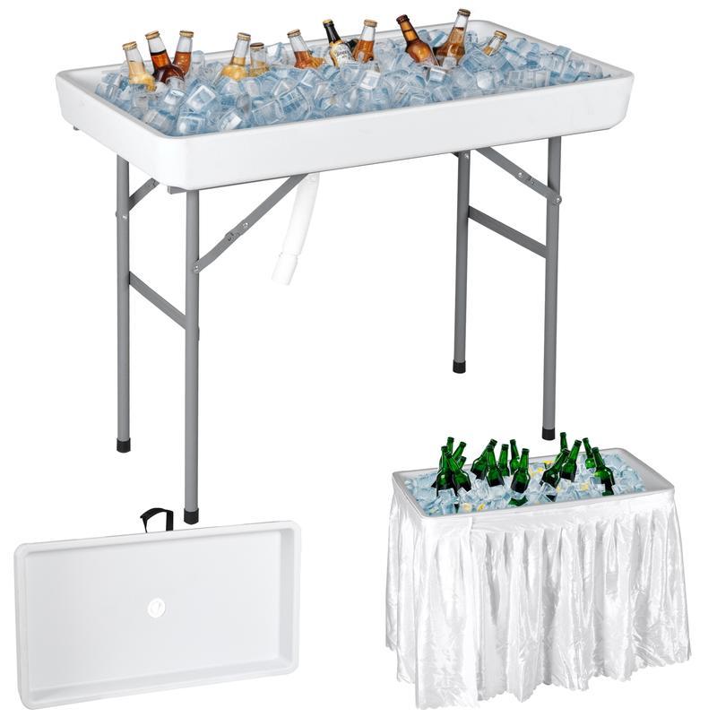 Estación de preparación multiusos para exteriores «Todo en 1» — Mesa ligera, portátil y plegable (PE y acero) con patas abatibles, doble fregadero, grifo y rejilla de soporte. Capacidad de carga de 660 lb. Ideal para la limpieza de pescado, barbacoas y ca