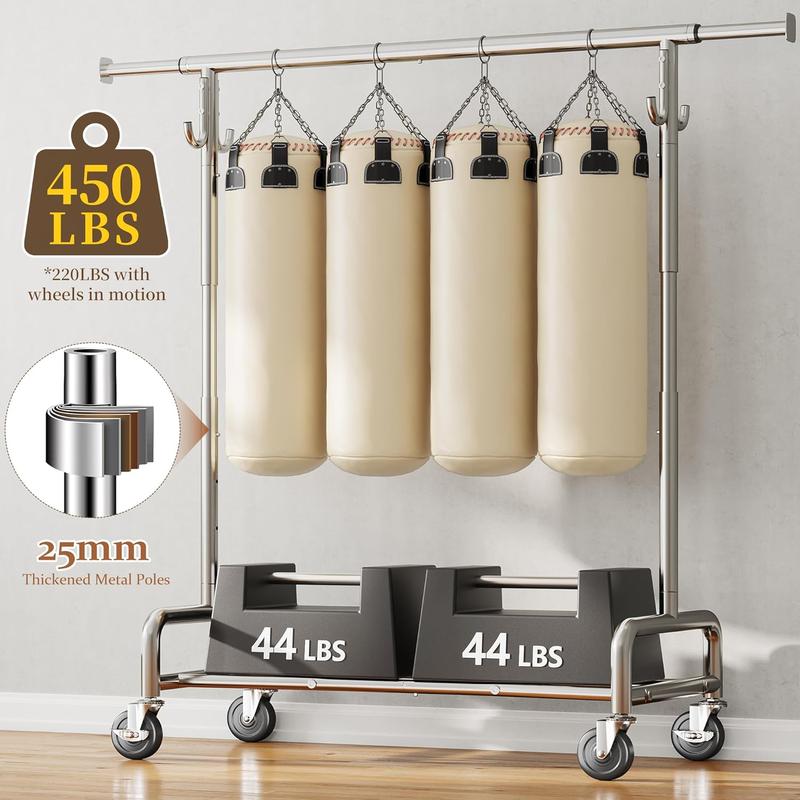 【Summervibes】Raybee Perchero Reforzado de 75" (Extra Ancho) — Capacidad de 450 lb, con 4 Ganchos y Ruedas con Bloqueo — Perchero Metálico para Dormitorio, Lavadero y Uso Comercial
