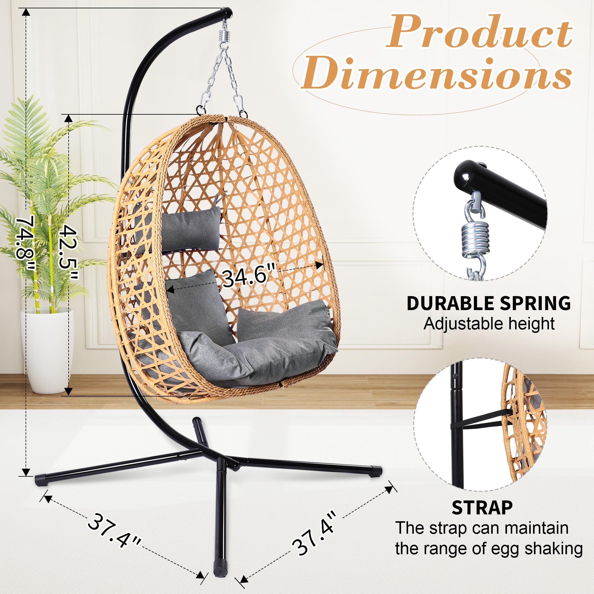 Egg Patio Swing Chair &ndash; Wicker Design, Perfect for Indoor and Outdoor Use, Supports Up to 350LB, Includes Cushion for Extra Comfort,Summervibes