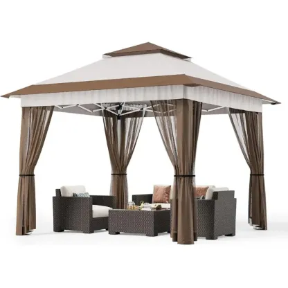 Carpa Gazebo Plegable de 11x11 con Mosquitero, Gazebo de Montaje Instantáneo, Carpa para Fiestas con Bolsa de Transporte con Ruedas, Toldo Plegable para Fiestas, Patio, Jardín, Césped y Terraza