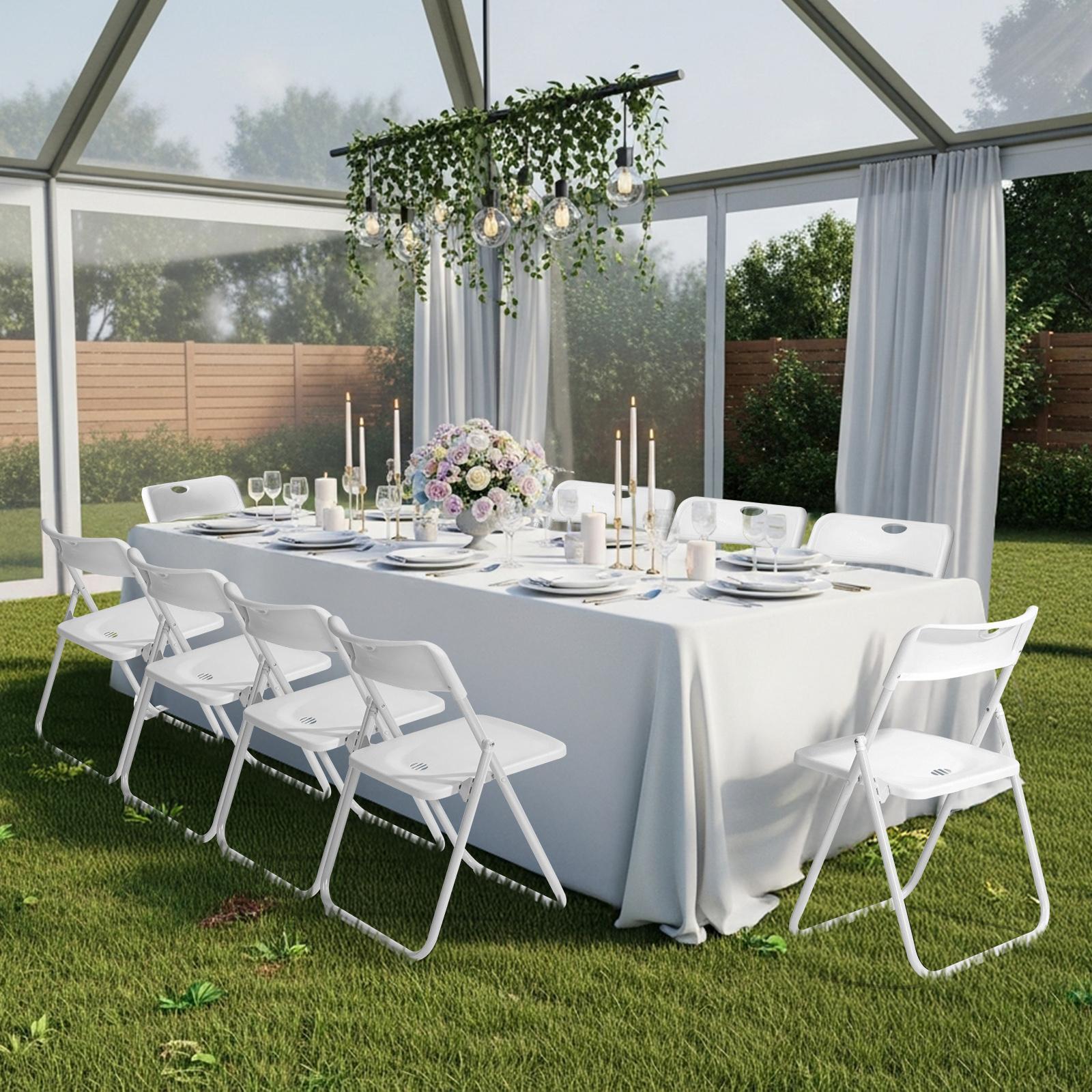 【Mother'sDaygift】Karlhome 4/6/10 Pcs Folding Chair, 300LBS Lightweight Foldable Plastic Chair, Reinforced Metal Frame Easy to Fold & Store for Indoor Six colors & Outdoor, Wedding, Party, Meeting Room, Patio and Garden, White