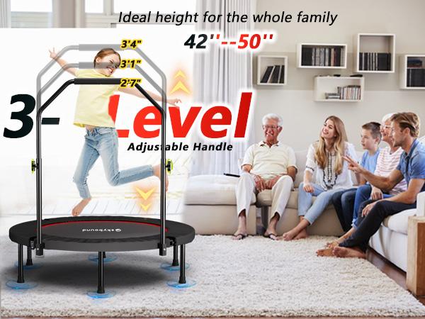 SkyBound 600 LBS Tested Foldable Mini Trampoline, 40'' Fitness Rebounder with Springs/Bungees, Foldable Mini Trampoline with Bungees/Springs，Adjustable U-Bar Handle, Stable Quiet Indoor/Outdoor Exercise Equipment Home Gym Kit