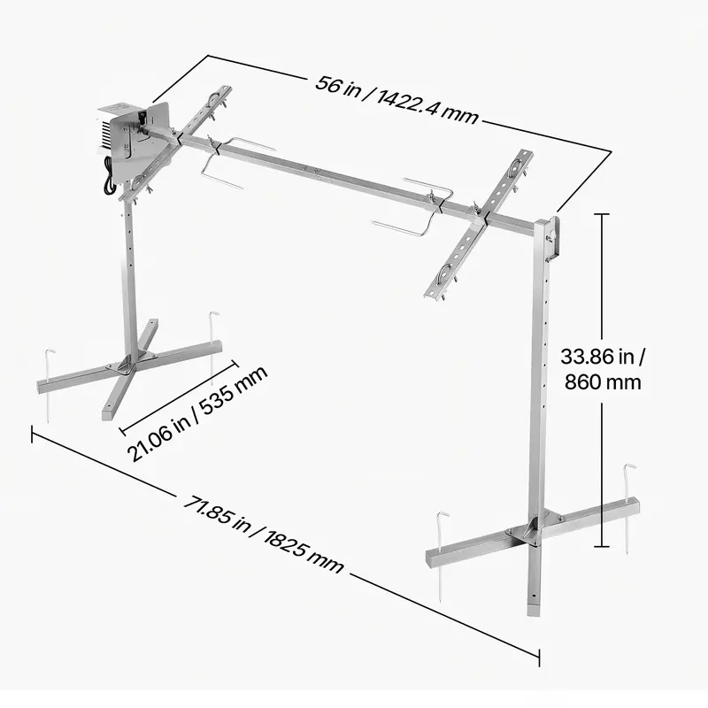Parrilla giratoria, kit de parrilla giratoria AC120V de 8 niveles de altura, kit de parrilla giratoria para barbacoa con capacidad de carga de 132 lbs, motor de 38W, kits de parrilla automáticos de acero inoxidable para fiestas.