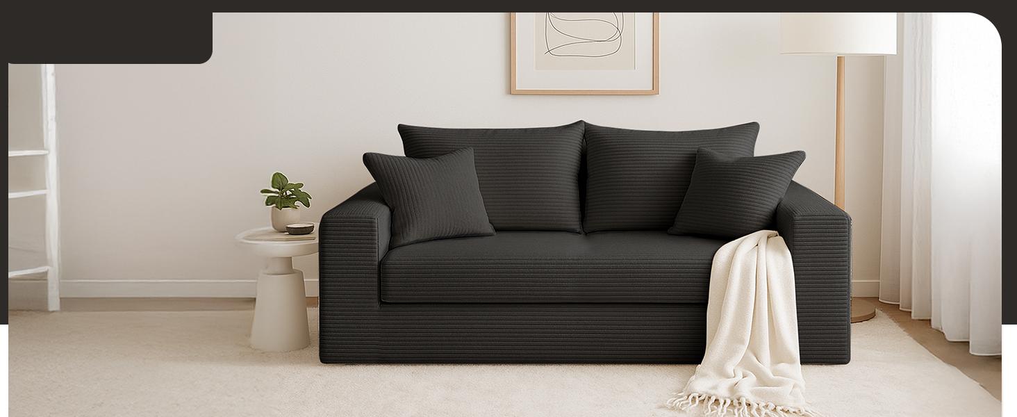 Winzoo Convertible Sofa Bed Floor Couch 3 in 1 Oversized single seat/Loveseat Folding Chaise Lounge Chair Futon Sleeper 4 Pillows for Living Room