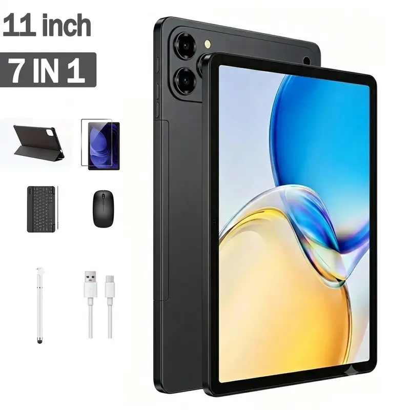Tableta Android 15 (2026) de 11 pulgadas, 12 GB de RAM + 256 GB de almacenamiento ampliable, batería de larga duración de 10000 mAh, pantalla HD grande, WiFi 5G, incluye teclado, mouse, funda y lápiz táctil, cámara dual, ideal para la escuela