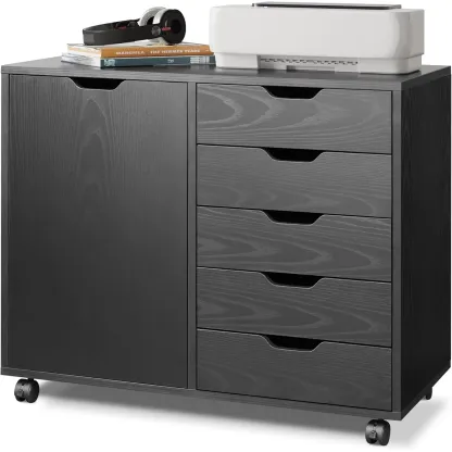 Archivador de madera con cajones, soporte móvil para impresora con estante ajustable y ruedas, estantería de almacenamiento para oficina en casa.