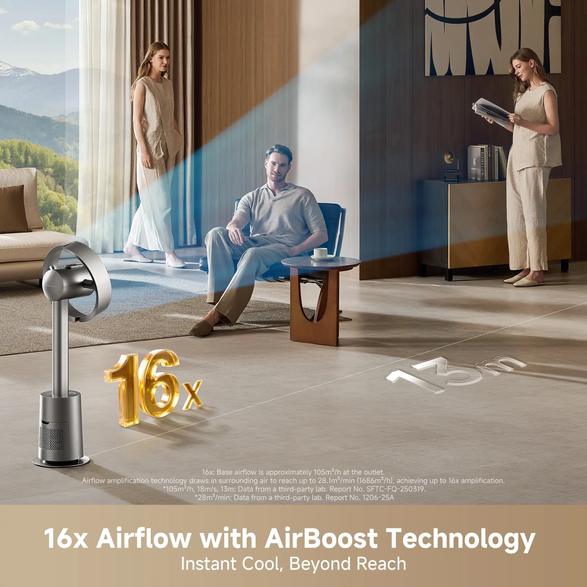 Ventilador de torre sin aspas MF10 con circulación de aire de 270° para toda la habitación, ventilador inteligente de pie con TempSync, tecnología AirBoost, 10 velocidades, 3 modos y filtro lavable, ideal para dormitorio y hogar.