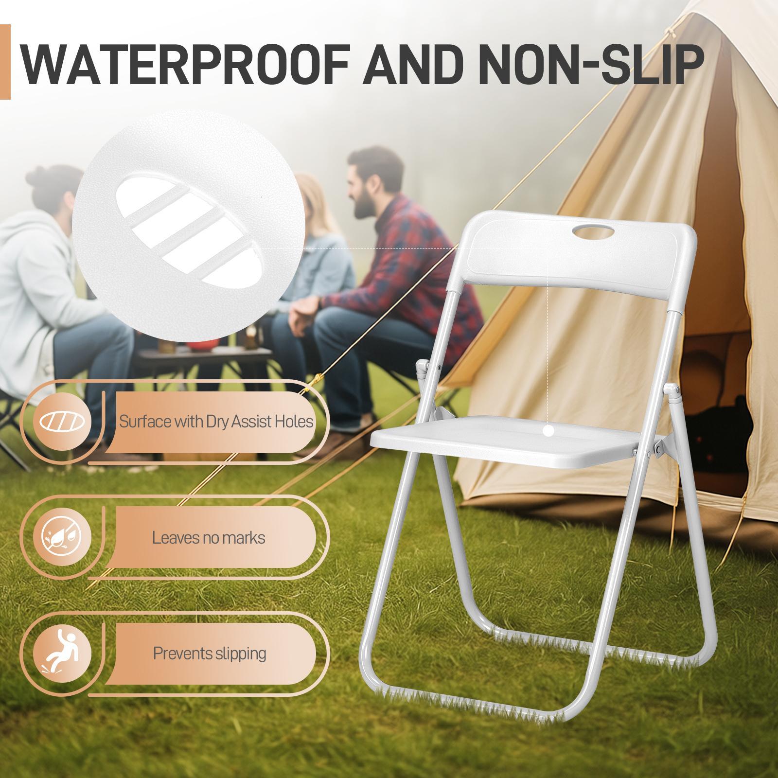 【Mother'sDaygift】Karlhome 4/6/10 Pcs Folding Chair, 300LBS Lightweight Foldable Plastic Chair, Reinforced Metal Frame Easy to Fold & Store for Indoor Six colors & Outdoor, Wedding, Party, Meeting Room, Patio and Garden, White