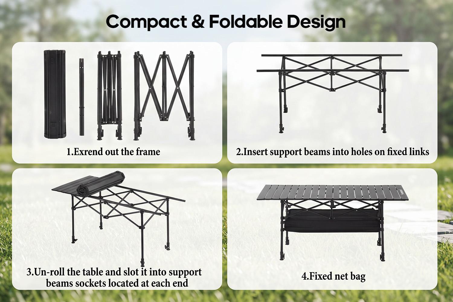 [Upgraded] Senmeo Foldable Outdoor Camping Table Height Adjustable-More Stable! with Mesh Storage Bag And Carrying Bag, Portable Aluminum Rolling Table for Indoor, Outdoor, Camping, Beach, Backyard, Barbecue, Party, Patio, Picnic-Easy to Store