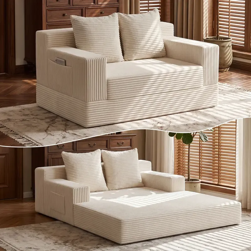Sofá cama convertible 3 en 1, sofá individual extragrande/sofá de dos plazas, chaise longue plegable, futón cama con 4 almohadas para sala de estar.