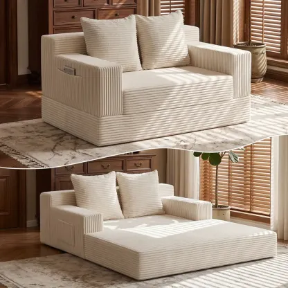 Sofá cama convertible 3 en 1, sofá individual extragrande/sofá de dos plazas, chaise longue plegable, futón cama con 4 almohadas para sala de estar.