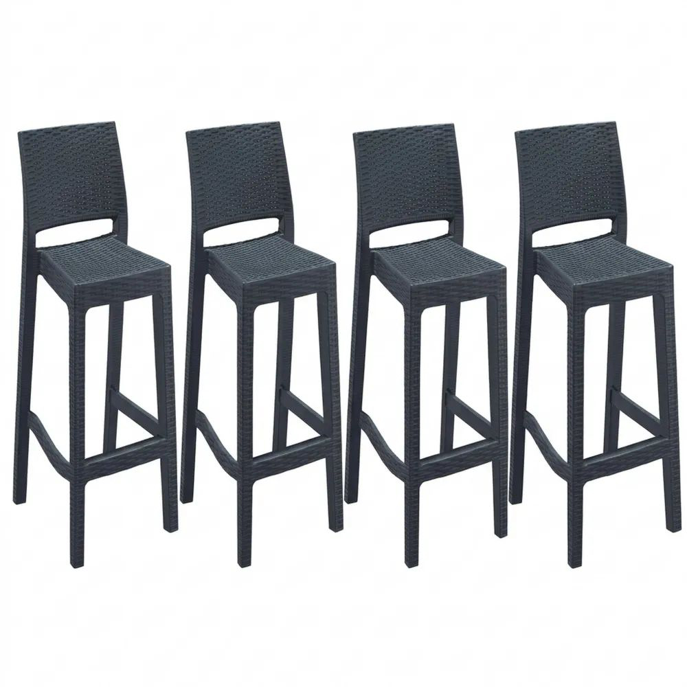 Stapelbare Barhocker für Außenbereich in Rattan-Optik, Dunkelgrau