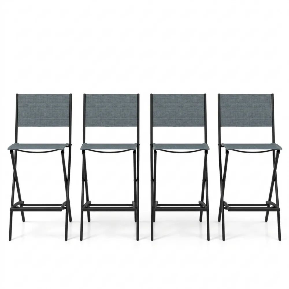 Klappbare Outdoor-Barhocker mit Rückenlehne und Fußstütze, belastbar bis 150 kg, Sitzhöhe 71 cm, für Garten und Balkon, Blau