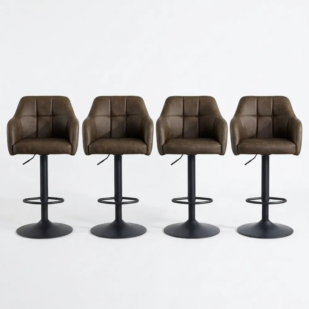 Höhenverstellbare Barhocker im 2er-Set mit Armlehnen und Fußstütze, gepolstert, Braun