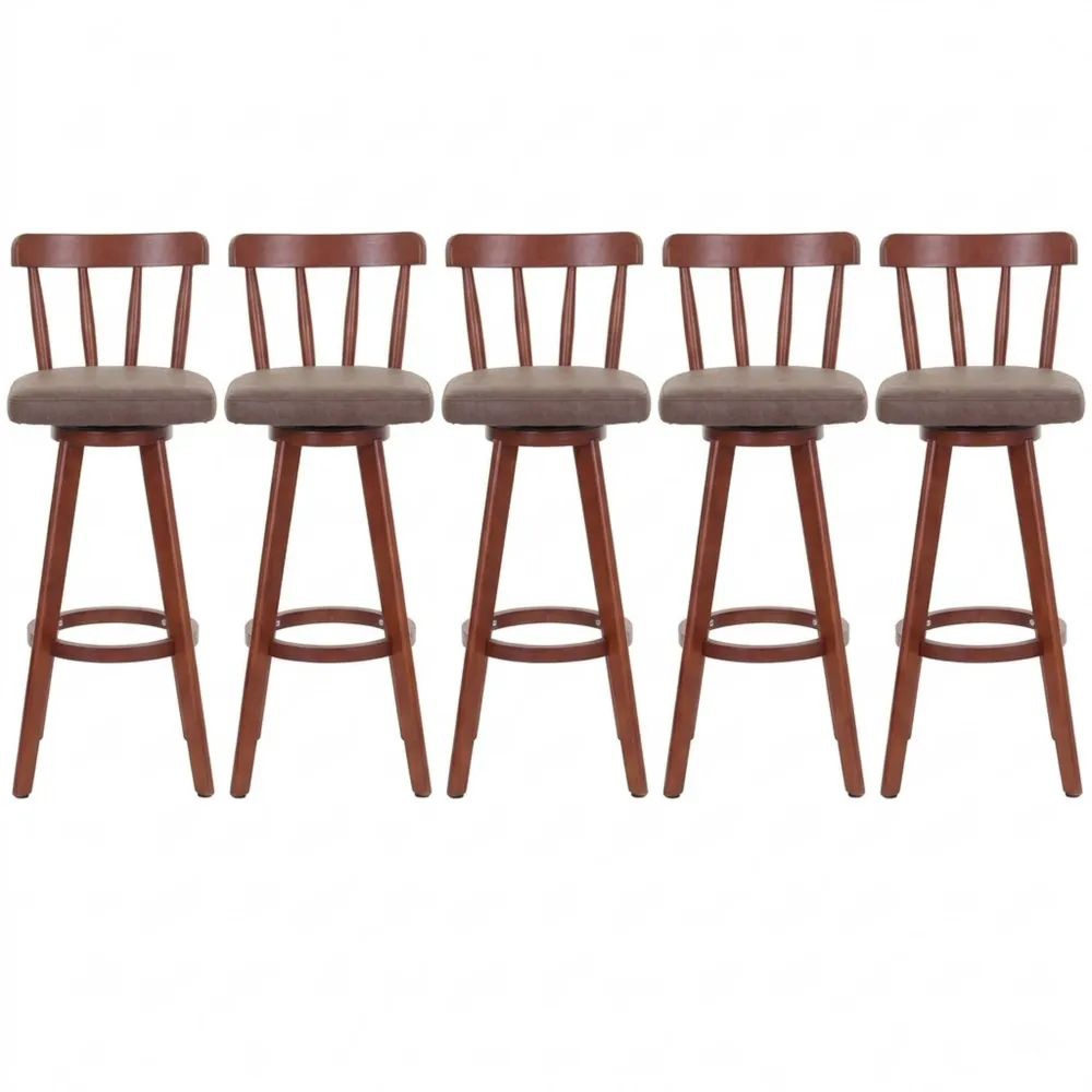 Drehbarer Barhocker mit Lehne und Holzbeinen, 73 cm Sitzhöhe, Vintage Braun
