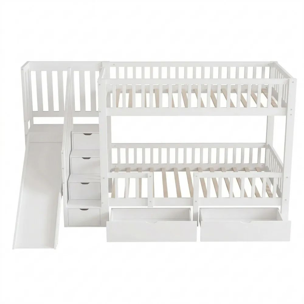 Raumsparendes Hochbett mit Schubladen und Treppe, inkl. Lattenrost