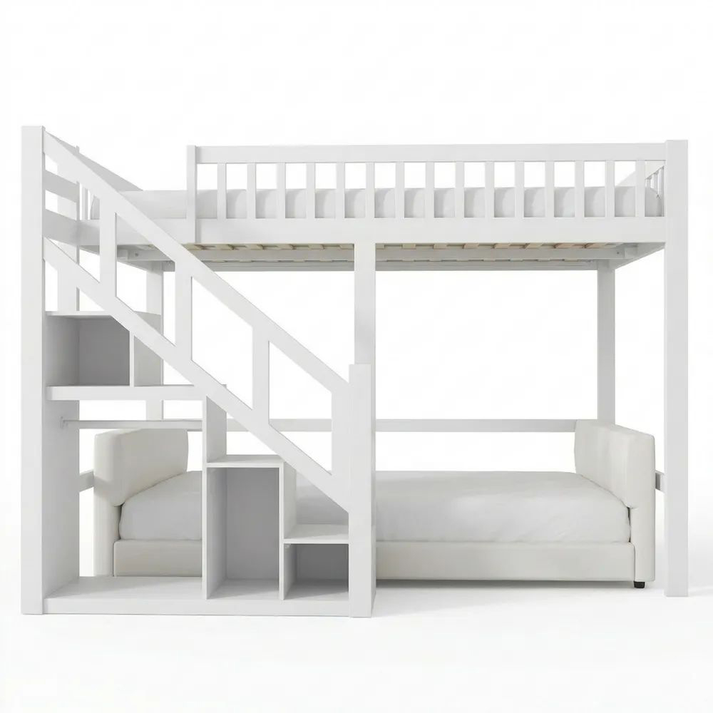 Multifunktionales Hochbett für Kinder mit Stauraum und Treppe, 140x200 cm