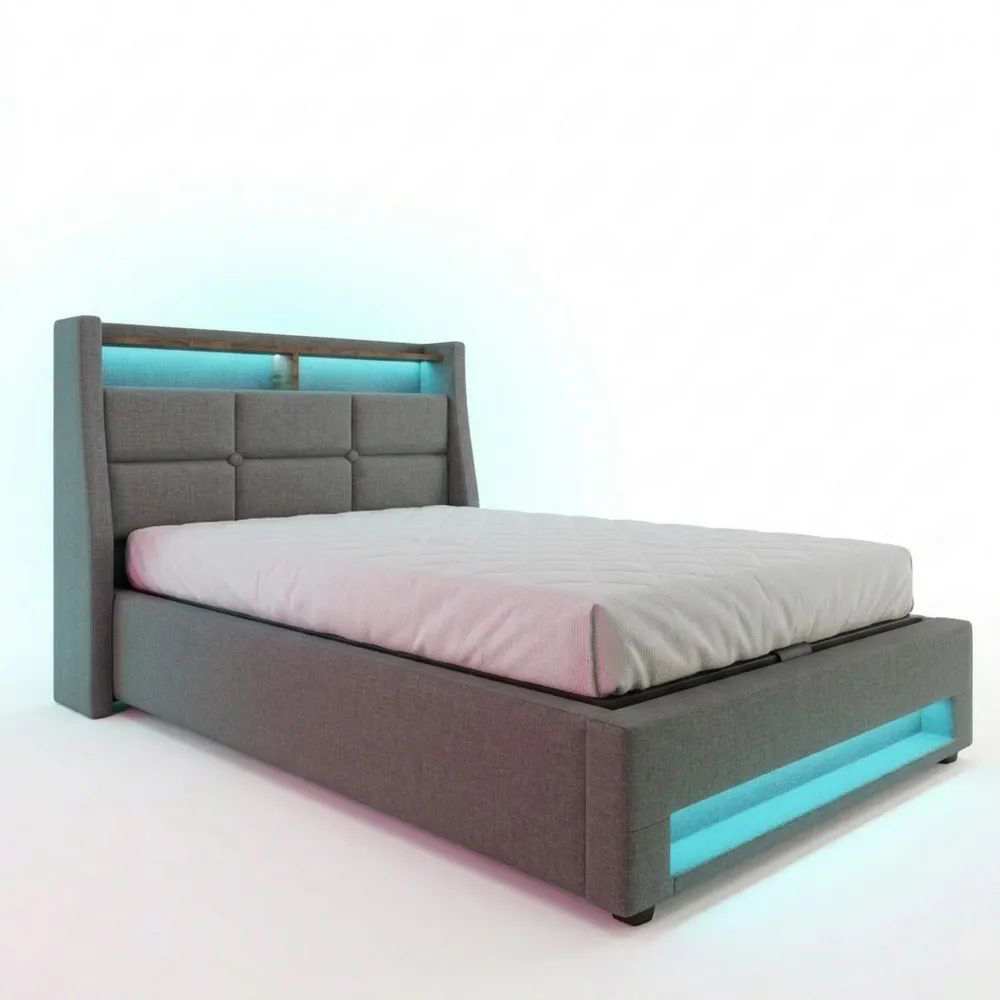 Einzelbett 90x200cm mit Stauraum, LED-Kopfteil und USB-Anschluss